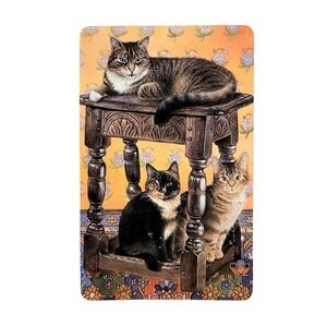 VTG 90s Lesley Ivory Cats Card Bookmark- Gemma Jacobean Stool- 1990 Antioch W217
